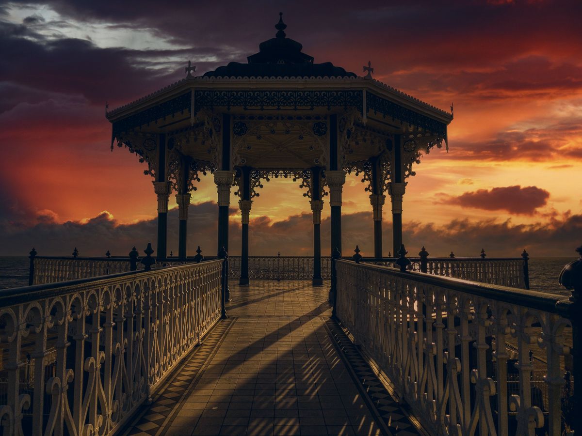The bandstand on Brighton seafront at sunset