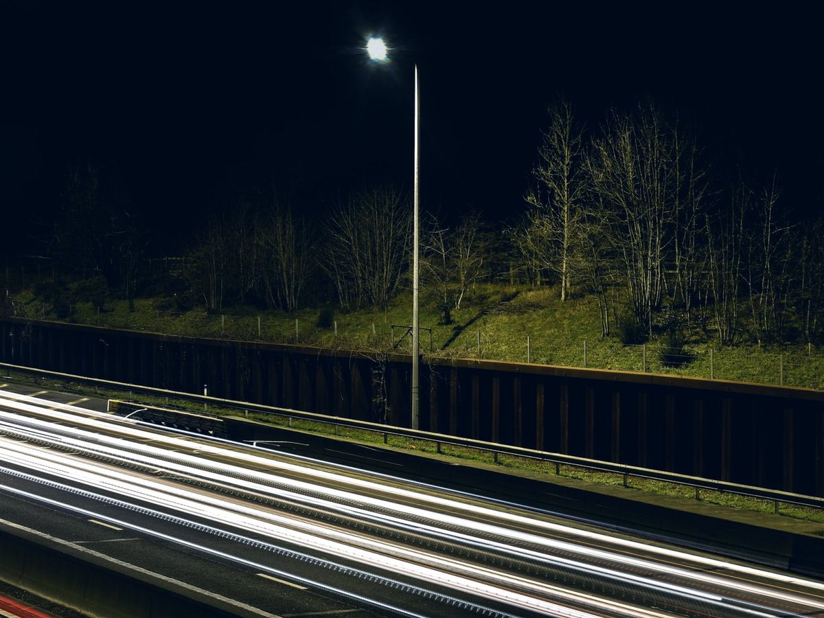 Motorway light trails at night